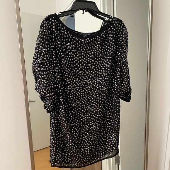 French Connection black studded silk chiffon dress - Picture 7 of 7